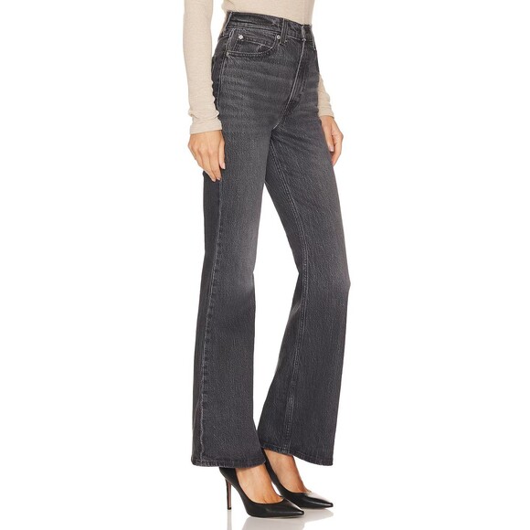 Levis Premium Womens Denim Jeans 70s High Rise Flare Black Gray Wide Leg NWT - Picture 6 of 13